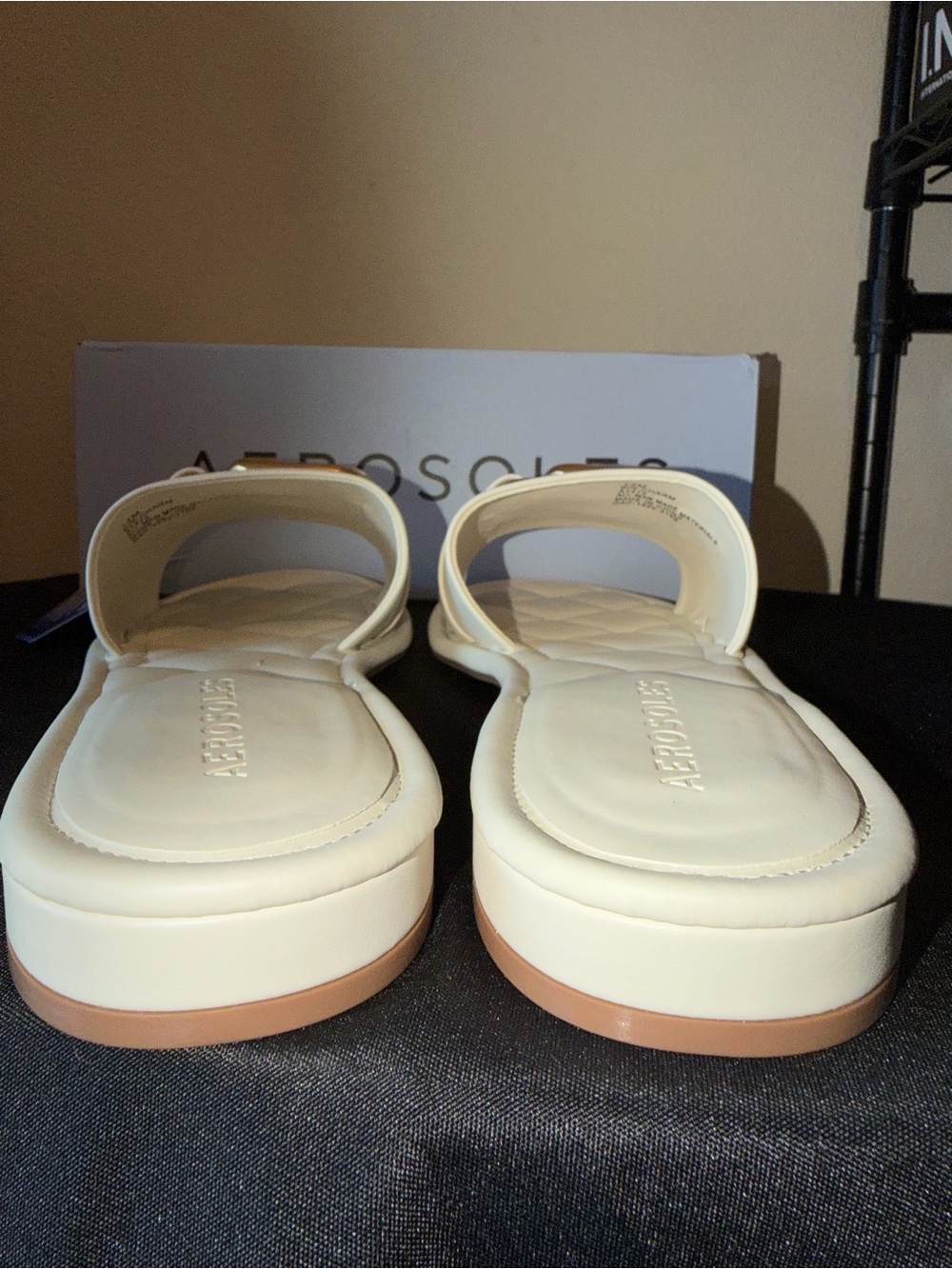 AEROSOLES Cream Slide Sandals with Gold Chain Detail - Picture 6 of 6